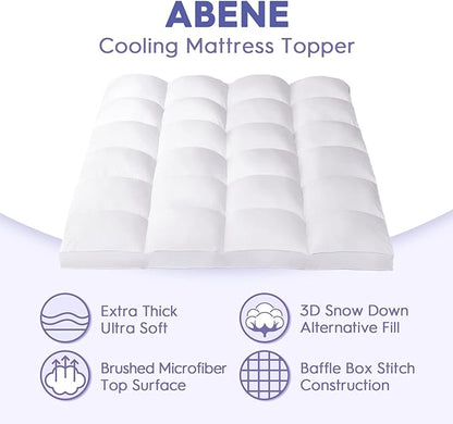 ABENE Full XL Size Mattress Topper for Back Pain Relief, Extra Thick Mattress Pad Pillowtop, Soft Plush Mattress Cover Bed Topper with Deep Pocket, Overfilled Down Alternative Filling, White