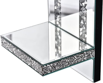 Crystal Crush Diamond Mirrored Candle Sconces, Silver Wall Candle Holder Set of 2, Wall Decorations for Living Room，Dining Room (Rectangle Stripe (Style 4))