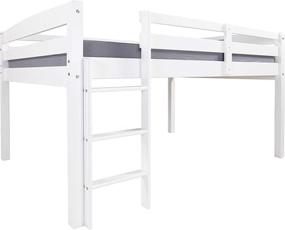 Camaflexi Tribeca Solid Wood Low Loft Bed Frame / 14 Wood Slats and 2 Center Supports / No Box Spring Necessary / Easy Assembly / Full - White, T1303F
