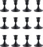 Black Taper Candle Holder, Candlestick Holders, Vintage Metal for Table Centerpieces Wedding Decor (Matte Black, 12 Pcs)