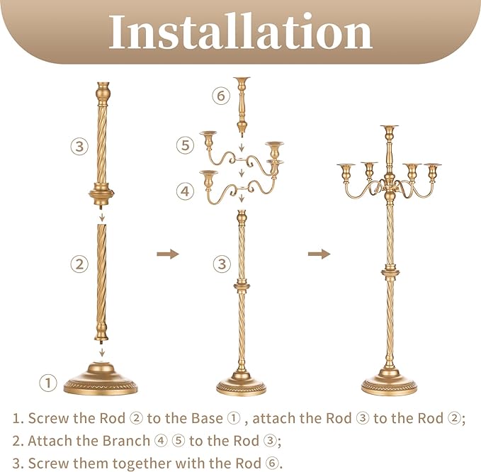 Sziqiqi Gold Floor Candelabra Candle Holder for Centerpiece - Tall 5 Arm Candlesticks Holders Metal Taper Candle Holder for Table Floral Centerpieces for Wedding Party Banquet