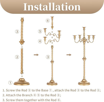 Sziqiqi Floor Candlestick Holder Gold Candelabra - 35inch Tall Candlestick Holders for Taper Candles Candle Sticks Holder Decor for Wedding Table Centerpiece Anniversary Ceremony 2pcs
