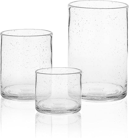 ARIAMOTION Hurricane Candle Holders for Pillar Hand Blown Glass Cylinder Vases Table Centerpiece Bulk Room Decor Clear Seeded Bubbles Living Dining Kitchen Island 10" 7" 4" Set of 3