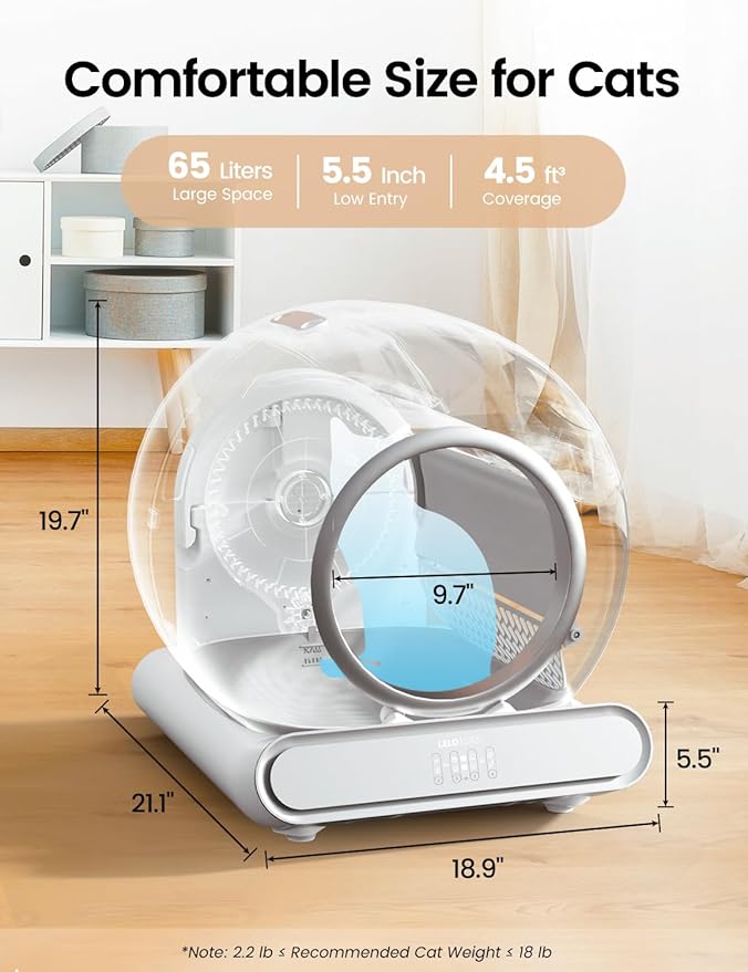 Self Cleaning Cat Litter Box, Ultra-Safe Protection Automatic Cat Litter Box, APP Control/Lower Entry/Large Capacity with 3 Rolls Liners & Mat LELOPETS-Mewly Pet