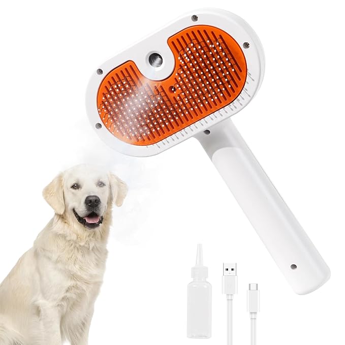 Cat Steam Brush-3 in 1 Pet Brush,Dog Shedding Tool Self Cleaning Pet Spray Depilation Comb with Release Button,Dog Steam Brushs,Cat Grooming Supplies for Long Short Haireds-Mewly Pet