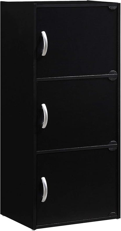 HODEDAH IMPORT 3-Shelf Bookcase Cabinet, Black