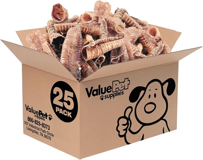 ValueBull Beef Trachea, Premium 5-6 Inch, 25 Count Bulk Pack - Natural Angus Dog Chews with Glucosamine, Chondroitin & Amino Acids-Mewly Pet