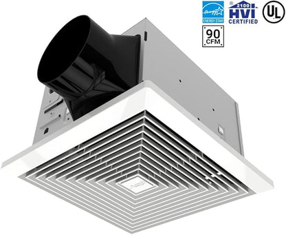 BV Bathroom Exhaust Fan 90CFM - Bathroom Fan 0.9 Sones, 4" Duct Collar,Rooms Up to 80-90 Sq. Ft. |Energy-Saving Ventilation Fan - No Attic Access & Ultra-Quiet | Energy Star, HVI 2100, UL Certified