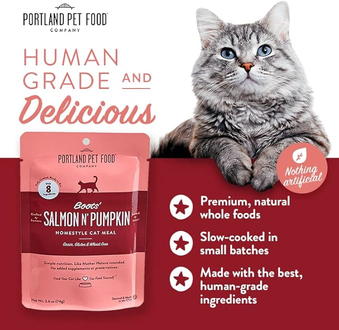 Portland Pet Food Company Human-Grade Mixed Variety Pack Wet Cat Food Pouch Luke's Chicken N' Pumpkin - Moist, Soft Cat Food Mixer, Topper, and Rotational Meal - 12 Pack