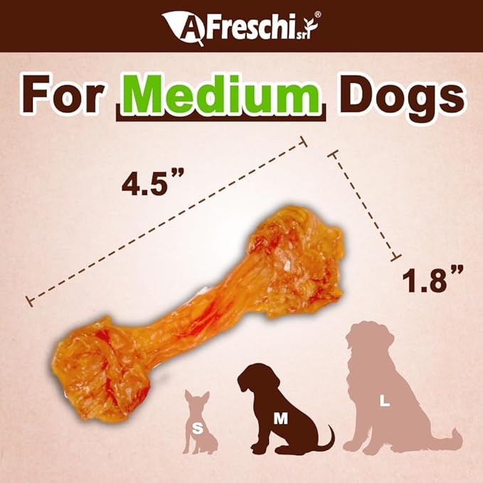 Afreschi Natural Turkey Tendon Bone (M) 20 Units/Box, Dog Treats for Signature Series, All Natural Human Grade Puppy Chew, USA-Sourced Turkey Tendon, Hypoallergenic, Rawhide Alternative-Mewly Pet