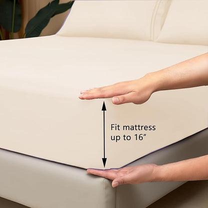 Mejoroom Queen Size Sheet Set - Soft Microfiber Bed Sheets,Deep Pocket Fitted Sheet, Soft, Breathable, Wrinkle & Fade Resistant - 4 Piece (Queen, Cream)
