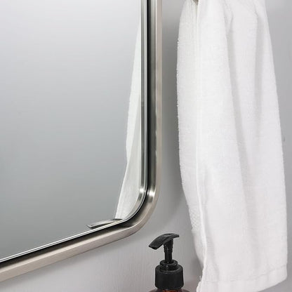 ANDY STAR Brushed Nickel Bathroom Mirror, 30x36’’ Rounded Corner Rectangle Nickel Mirror Bathroom Vanity Mirror Tube Metal Framed, SUS304-Anti-Rust Wall-Mounted Horizontal/Vertical 1’’ Deep