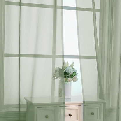 Aiyufeng Sage Green Sheer Curtains 63 inch Length 2 Panels Set for Farmhouse Kitchen Room, Elegant Light Filtering Voile Window Treatments, Each is 40W x 63L Inches