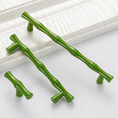 10pcs Cabinet Handles Hole Centers 5",Bamboo Shape Kitchen Cupboard Dresser Closet Drawer Door Pulls Green