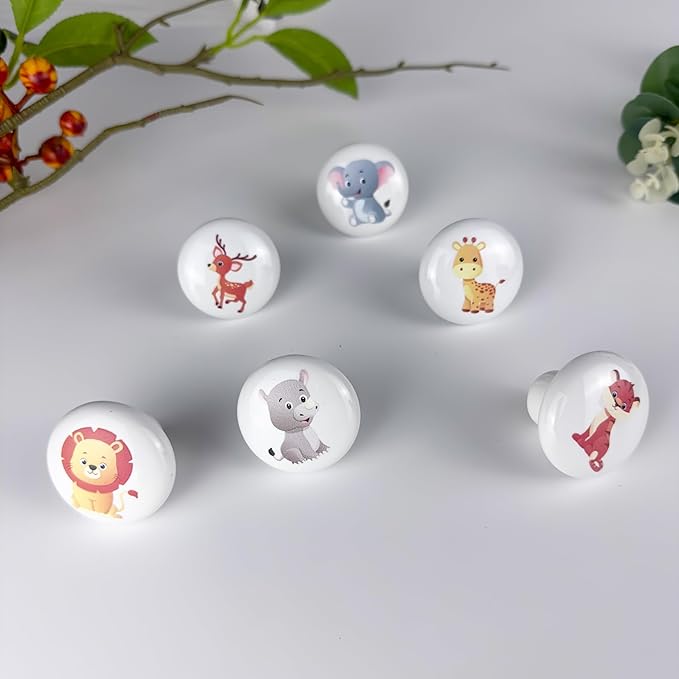 6PCS 1.5" Cute Funky Safari Animals Ceramics Drawer Pulls Lion Knobs Nursery Kids Room Unique Cabinet Decor Dresser Knobs(Lion)