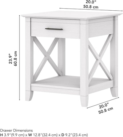 Bush Home End Table with Drawer, Nightstand with Storage, Living Room and Bedroom Furniture, Key West Collection, Pure White Oak