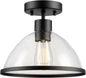 GLOBE Electric 60000121 1-Light Outdoor Flush Mount Ceiling Light, Matte Black, Seeded Glass Shade, Weather Resistant, Indoor