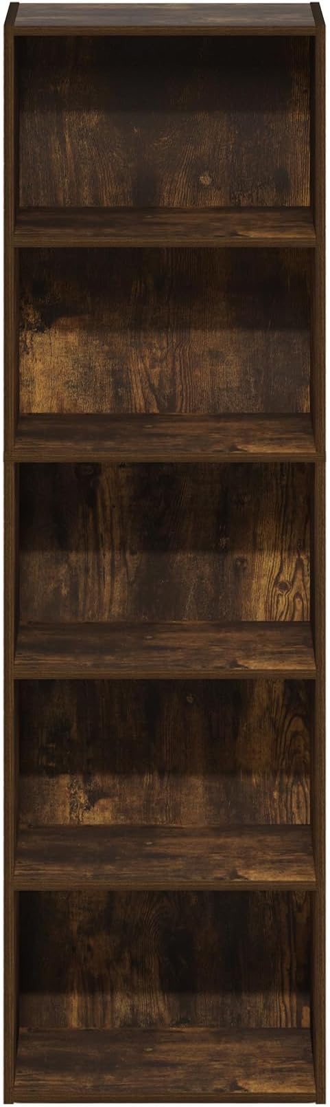 Furinno LUDER Book Shelf, 5-Tier Bookshelf, Bookcase, 9.4" x 15.8" x 52", for Living Room, Bedroom, Home Office, Amber Pine