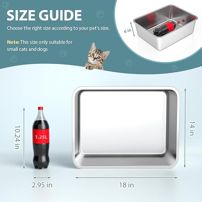 Stainless Steel Litter Box - Cat Litter Box Easy to Clean, Never Absorbs Odor, Stains, or Rusts - Silver (17.7" L x 13.5" W x 6" H)-Mewly Pet