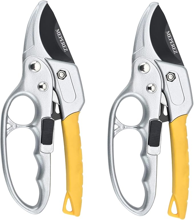 Ultra Sharp Germany Steel Pruning Shears - Cuts 3X Easier, Weak Hand Arthritis Snips, Rust-Resistant, Effortlessly 1-Inch Cut Capacity Garden Scissors, Ergonomic Handle (2 pack-yellow)-Mewly Pet
