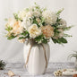 JARELING Peonies Artificial Flowers in Vase, Fake Hydrangea Silk Peony Flower Bouquet with Vase Faux Flowers Arrangement Decor Home Table Dining Room (White)