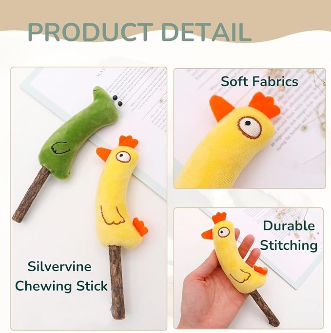 4-Piece Catnip Toys with Valerian Stick Catnip Toys with Various Cute Animal Styles, Plush Cat Toys for Indoor Cats, Cat Chew Toys Kitten Toys-Mewly Pet