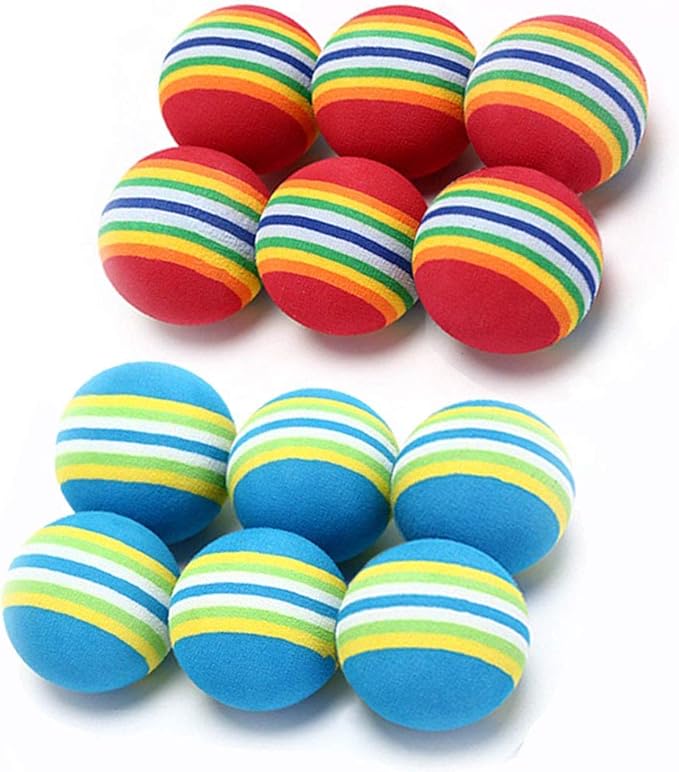 12 Pack 2 Color Rainbow Cat Toy Balls Soft EVA Foam Interactive Indoor Kittens Favorite Toys 1.38" Dia. Small Dogs Puppies Toy Balls Bulk Activity Chase Quiet Play Sponge Ball-Mewly Pet