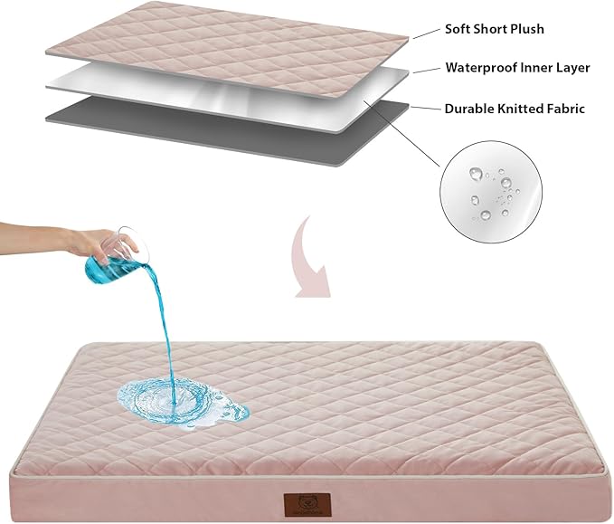 WNPETHOME Orthopedic Dog Bed for Crate, Waterproof Extra Large Dogs Bed with Removable Washable Cover, Multi-Needle Quilting Dogs Crate Beds-Mewly Pet