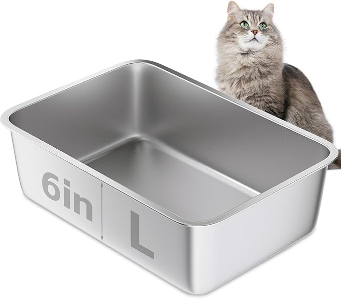 Stainless Steel Litter Box-Metal Litter Box Large for Cats Easy to Clean,Large Metal Cats Box Litter, Litter Boxes for Cat/Kitty/Rabbits,Non Stick, No Smell-Mewly Pet