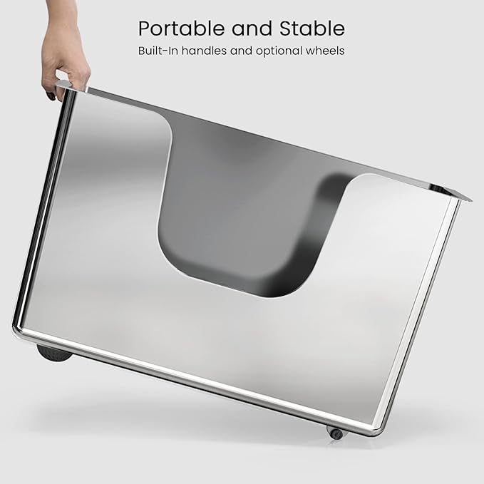 Enclosed Stainless Steel Cat Litter Box 13.8” High Sides, Extra Large Litter Box for Big Cats, XL Metal Kitty Litter Pan Pet Toilet with Wheels for Easy Mobility, Anti-Leakage, Non-Sticky, Easy Clean-Mewly Pet