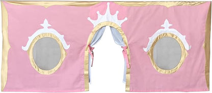 Max & Lily Underbed Curtain for Low Bunk Bed/Low Loft Bed, Princess Play Curtain for Kids, Cotton Privacy Curtain for Bottom Bunk, 2 Panel Curtain Set, Light Pink/Gold