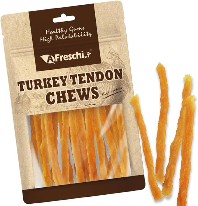 Afreschi Soft Turkey Tendon Strip 3.5 oz, Dog Treats for Soft Series, All Natural Human Grade Dog Treat, Suitable for Training chew, USA-Sourced Turkey Tendon, Rawhide Alternative, Soft Stick-Mewly Pet