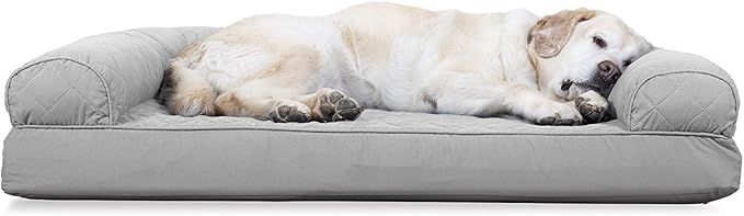 Furhaven Cooling Gel Dog Bed for Large Dogs w/ Removable Bolsters & Washable Cover, For Dogs Up to 95 lbs - Quilted Sofa - Silver Gray, Jumbo/XL-Mewly Pet