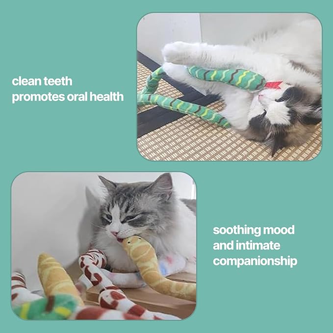 YUDANSI Cat Catnip Snake Toys for Indoor Cats, Snaky Toy 2 Pack for Kitten Play, Soft Plush Toy for Kitty Kicking Chewing and Teeth Cleaning, Interactive Colorful Simulation Toy for Pets Indoor-Mewly Pet
