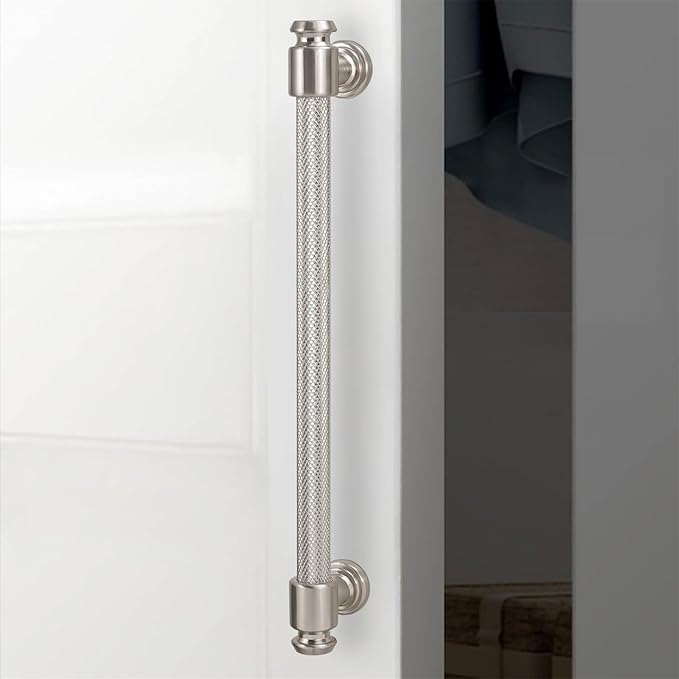 6 Pack 10 inch(254mm) Brushed Satin Nickel Kitchen Cabinet Handles Knurled Cabinet Pulls Silver Drawer Pulls Kitchen Cabinet Hardware Kitchen Handles Drawer Pulls Dresser Handles