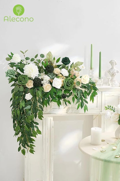 Alecono Artificial Flowers, Silk Fake Green Flowers Combo Box for DIY Cake Wedding Decorations, Faux Flowers for Table Centerpieces Baby Shower Party Home Decor