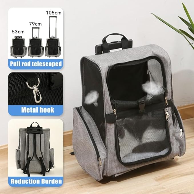 Pet Trolley Bag Cat Dog Travel Bag Portable & Breathable Pet Carrier Backpack - Lightweight Dual-Shoulder Design for Easy Travel with Your Beloved Companion Scalable Pull Rod pet Bag (Blue)-Mewly Pet