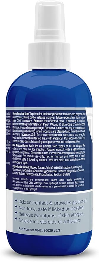 Vetericyn Plus Dog Wound Care Hydrogel Spray | Healing Aid and Wound Protectant, Sprayable Gel to Relieve Dog Itchy Skin, Safe for All Animals. 8 Ounces-Mewly Pet