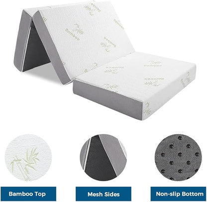 Inofia Twin Folding Mattress, 6 Inch Trifold Memory Foam Mattress with Ultra Soft Removable Cover, Non-Slip Bottom & Breathable Mesh Sides, Foldable & Portable - Twin Size (78" x 38" x 6")