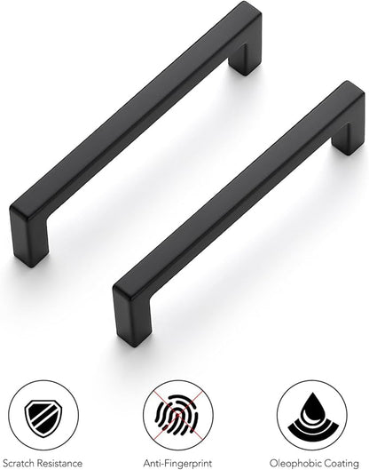 Ravinte 10 Pack Solid Kitchen Cabinet Handles Matte Balck Slim Cabinet Pulls Drawer Pulls with 4 Inch Hole Center Square Bar Kitchen Cabinet Hardware