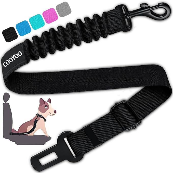 COOYOO Dog Seat Belt,Retractable Dog Car Harness Seat Belt for Car Adjustable Nylon Pet Safety Seat Belts Heavy Duty & Elastic Bungee Buffer-Mewly Pet