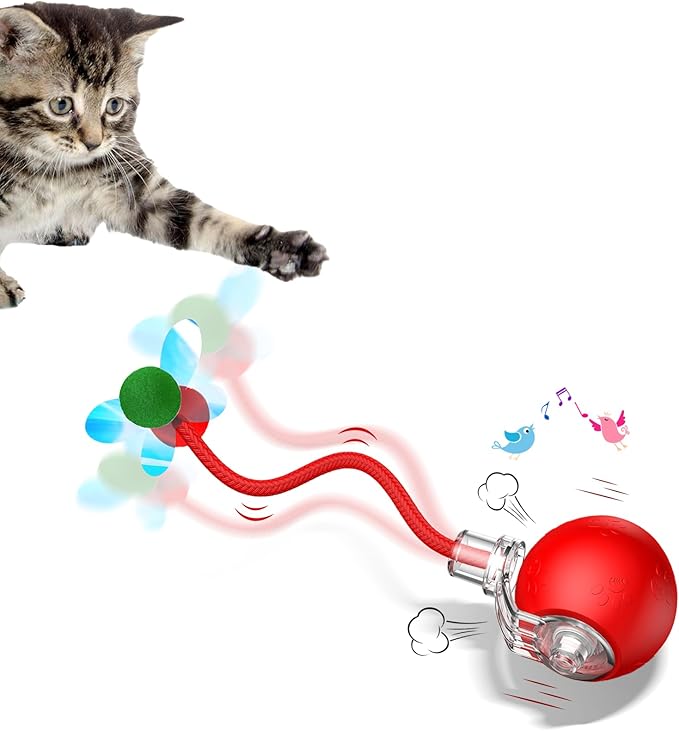 Interactive Cat Toys for Indoor Cats - Kitten Toy with Speedy Tail 2.0, Automatic Cat Toys for Bored Indoor Adult Cats, Motion-Activated, 2025 New Upgraded, USB Rechargeable (Red)-Mewly Pet