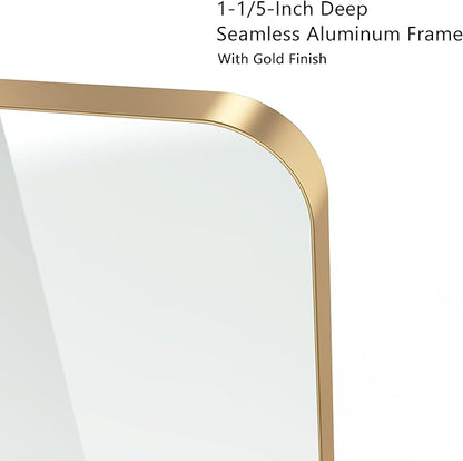 VocalStar Gold Bathroom Mirror for Wall, 24 x 36 Inch Metal Framed Rounded Rectangle Vanity Mirror Modern Farmhouse, 1/4-inch Shatterproof Glass | Ultra-Flush Hanging