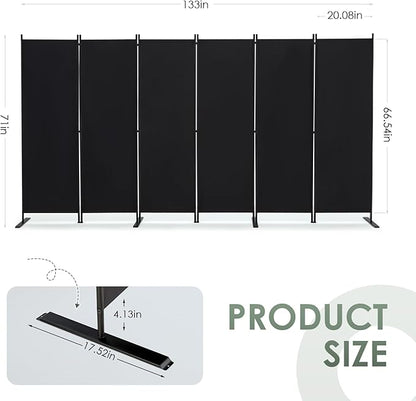 RANTILA 6 Panel Room Divider, 6 FT Folding Privacy Screen with Wide Feet, Freestanding Partition for Room Separation, Portable Room Divider Panel, 133" W x 71" H, Black