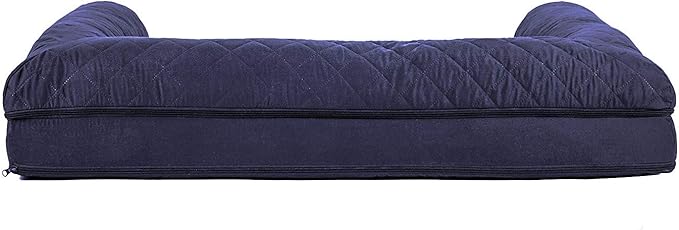 Furhaven Cooling Gel Dog Bed for Large Dogs w/ Removable Bolsters & Washable Cover, For Dogs Up to 95 lbs - Quilted Sofa - Navy (Blue), Jumbo/XL-Mewly Pet