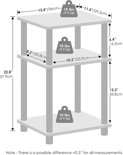 Furinno JUST Night Stand, 3-Tier Turn-N-Tube Nightstand, Toolless Bedside Table, End Table, Side Table with Open Storage for Bedroom, Living Room, Bathroom, French Oak