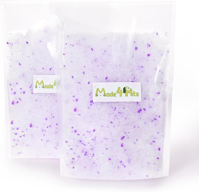 Made4Pets Cat Litter Crystals Kitty Litter Odor Control Crystal Litter Non Clumping No scooping Low Dust, Low Tracking, Lightweight, Dehydrates Waste,Lavender– 6.6 lbs (2 x 3.3 lb Packs)-Mewly Pet