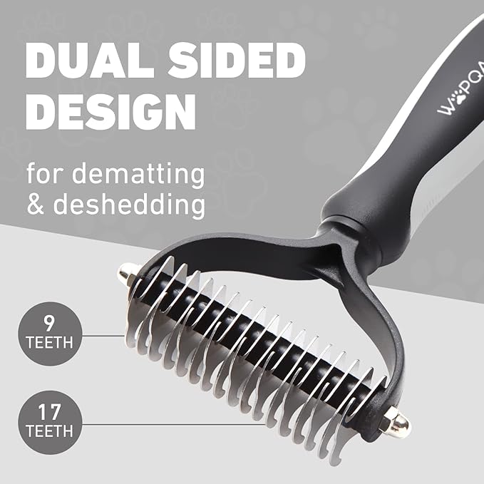 Slicker Brush for Dogs, Long Pin Dog Grooming Brush for Goldendoodles, Poodles, Doodles, Includes Pet Comb & Undercoat Rake, Perfect for De-Shedding, Dematting & Reducing Tangles. Large, Black-Mewly Pet