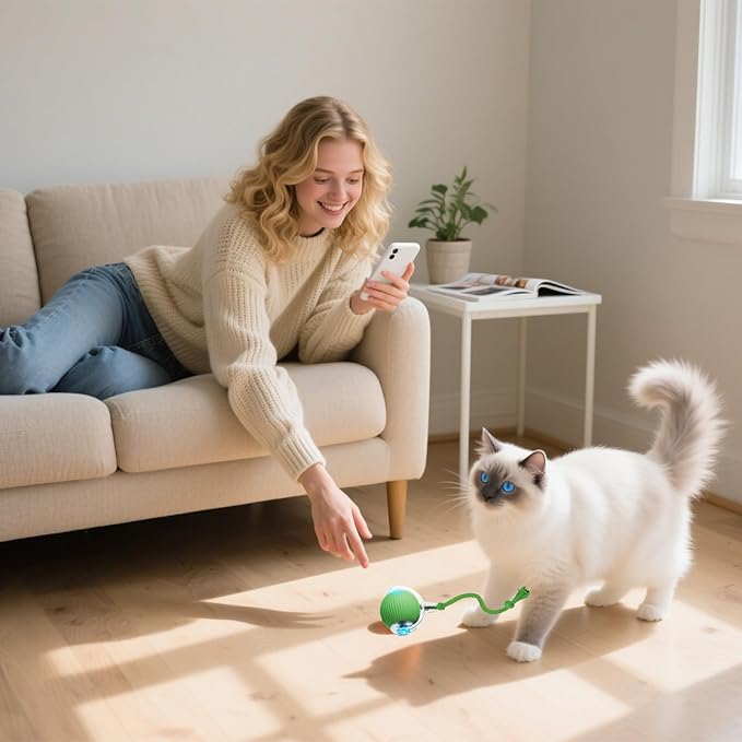 Interactive Cat Toy, 2025 New Interactive Rolling Cats Dog Toy Balls 360° Smart Automatic Rolling Pet Ball, Fast Moving Toy for Dog,Cat Ball Toy(Geen)-Mewly Pet