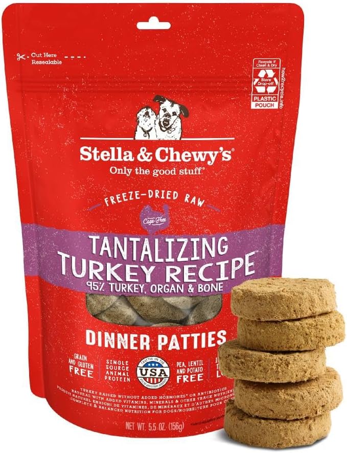 Stella & Chewy's Freeze-Dried Raw Dinner Patties - Turkey Recipe - High Protein Grain-Free Puppy & Dog Food - Perfect For Picky Eaters - 5.5 oz-Mewly Pet